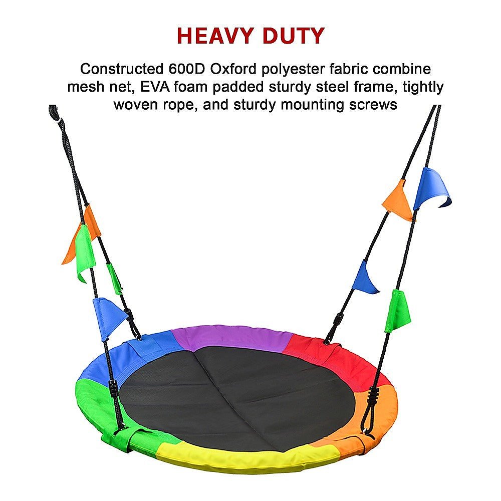 1m Tree Swing in Multi - Color Rainbow Kids Indoor/Outdoor Round Mat Saucer Swing max 220kgs for kids outdoor play - PlayScapes Australia