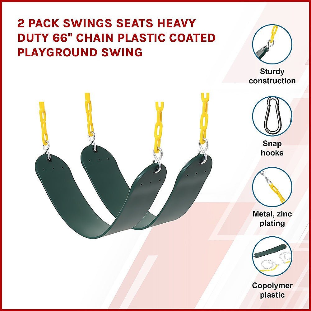 2 Pack Swings Seats Heavy Duty 66" Chain Plastic Coated Playground Swing for kids outdoor play - PlayScapes Australia