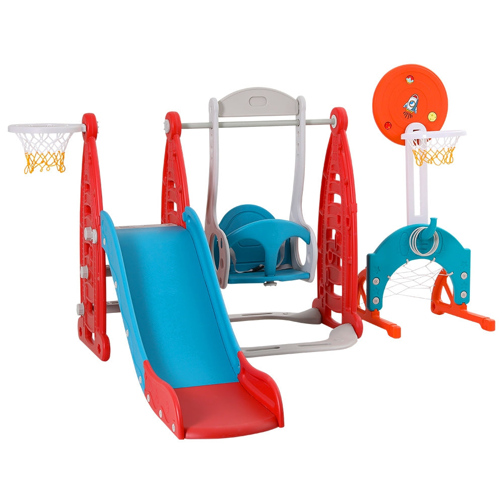 Keezi Kids Baby, Toddler Slide Swing Set & Basketball Hoop Sports Outdoor/Indoor Portable Toys. Adjustable Height.