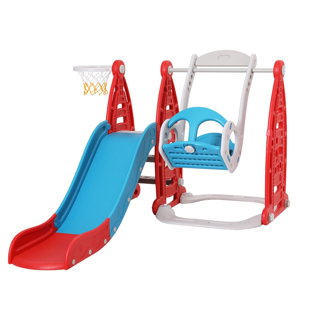 Keezi Kids Baby, Toddler Slide Swing Set & Basketball Hoop Sports Outdoor/Indoor Portable Toys. Adjustable Height.