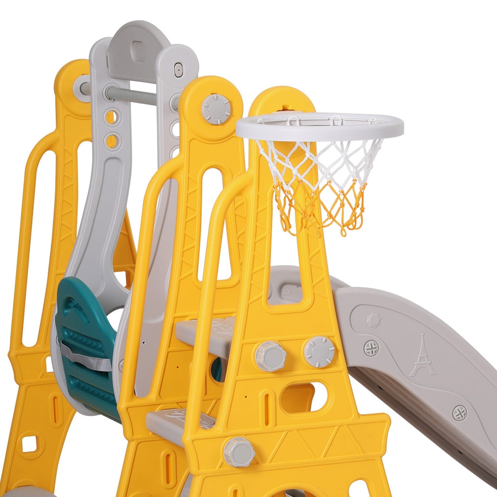Keezi 3-in-1 Kids Slide & Swing Set with Basketball Hoop – Adjustable Height 140cm – Green