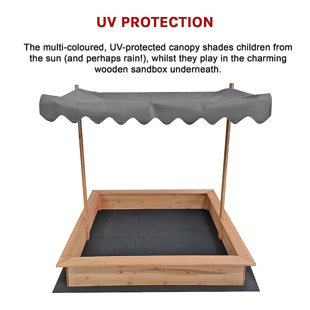 Wooden Kids Sandpit with Adjustable Canopy – Outdoor Play Sandbox