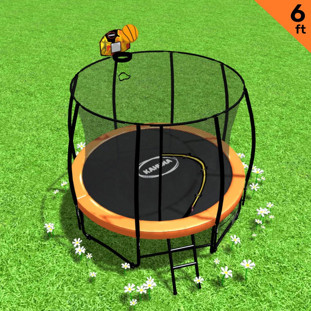 Kahuna Classic 6ft Outdoor Round Orange Trampoline Safety Enclosure And Basketball Hoop Set for kids outdoor play - PlayScapes Australia
