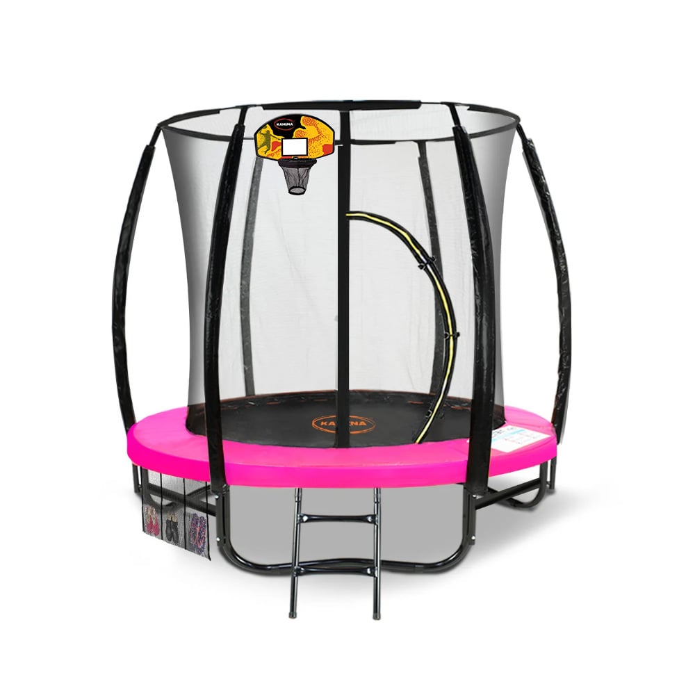 Kahuna Classic 6ft Outdoor Round Trampoline Safety Enclosure And Basketball Hoop Set - Pink for kids outdoor play - PlayScapes Australia