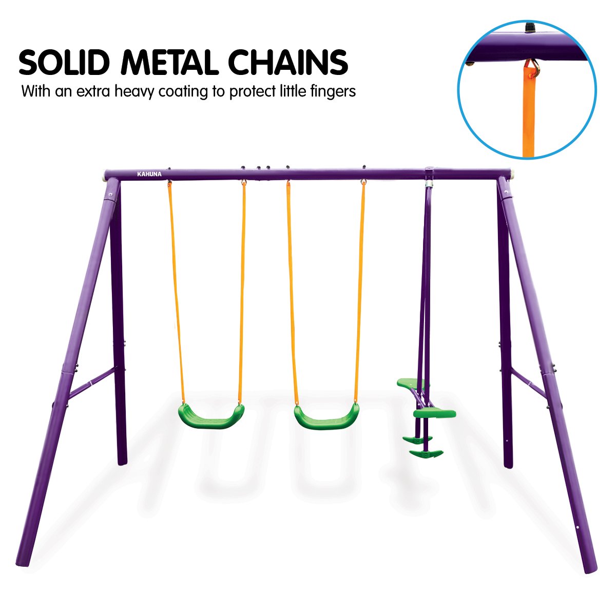 Kahuna Kids 4 - Seater Swing Set Purple Green for kids outdoor play - PlayScapes Australia