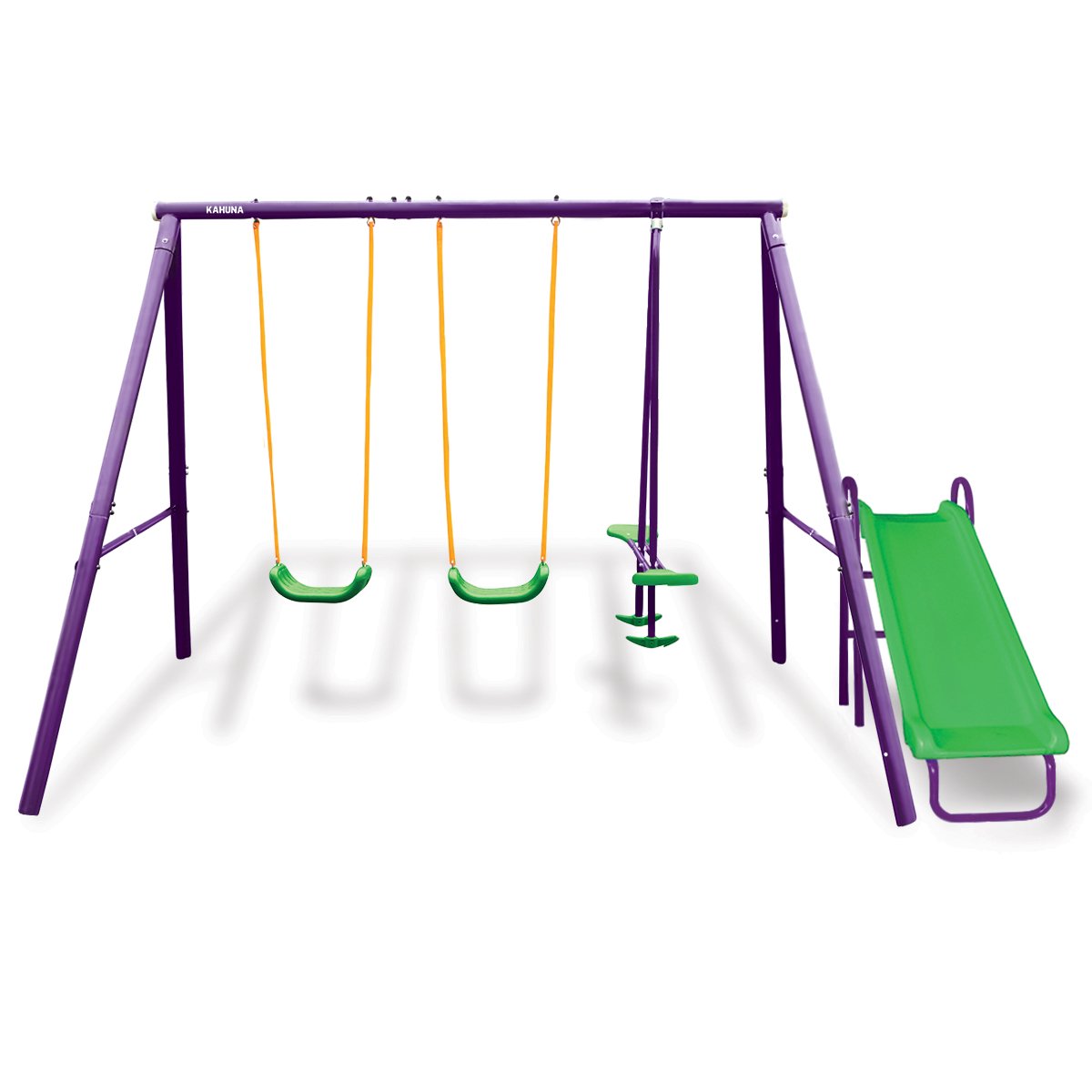 Kahuna Kids 4 - Seater Swing Set with Slide Purple Green for kids outdoor play - PlayScapes Australia