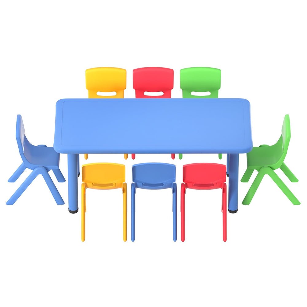 Keezi 9PCS Kids Table and Chairs Set Children Study Desk Furniture Plastic 8 Chairs for kids outdoor play - PlayScapes Australia