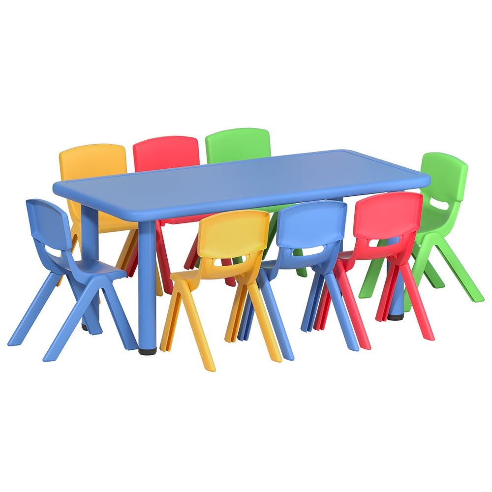 Keezi 9PCS Kids Table and Chairs Set Children Study Desk Furniture Plastic 8 Chairs for kids outdoor play - PlayScapes Australia