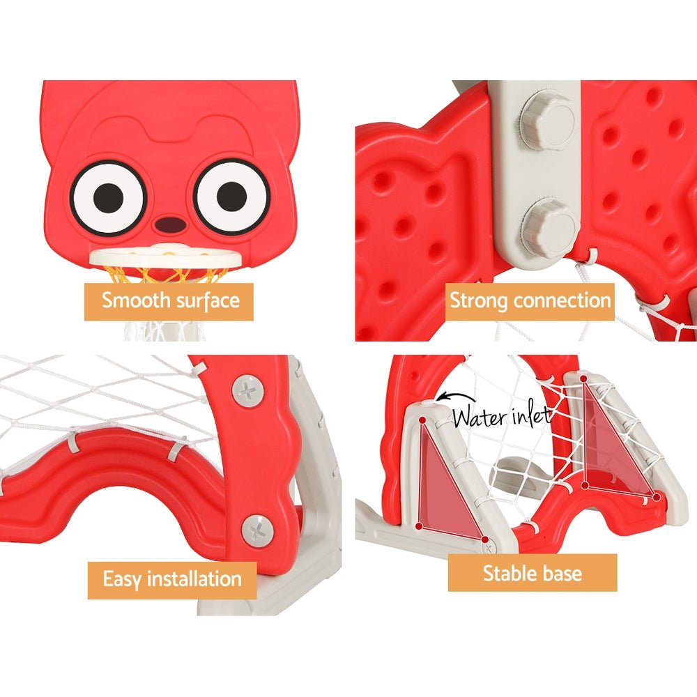 Keezi Kids Basketball Hoop Stand Adjustable 5 - in - 1 Sports Center Toys Set Red for kids outdoor play - PlayScapes Australia