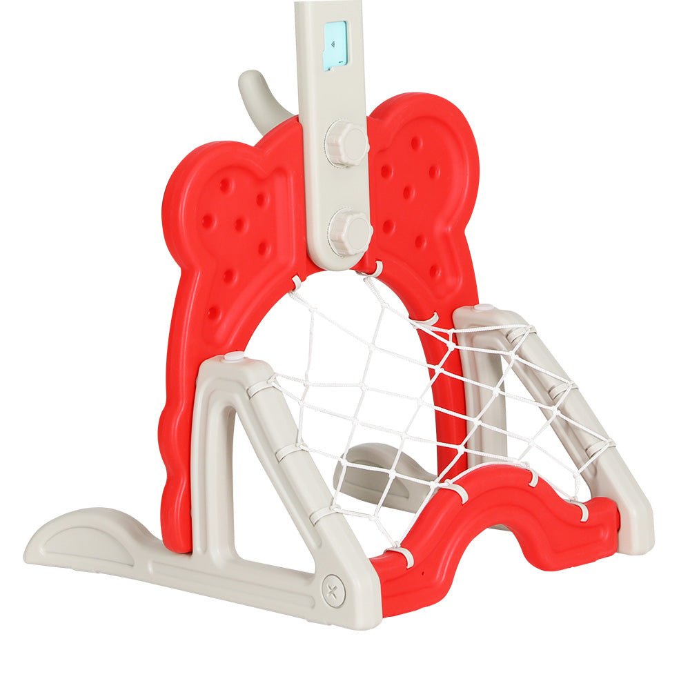 Keezi Kids Basketball Hoop Stand Adjustable 5 - in - 1 Sports Center Toys Set Red for kids outdoor play - PlayScapes Australia