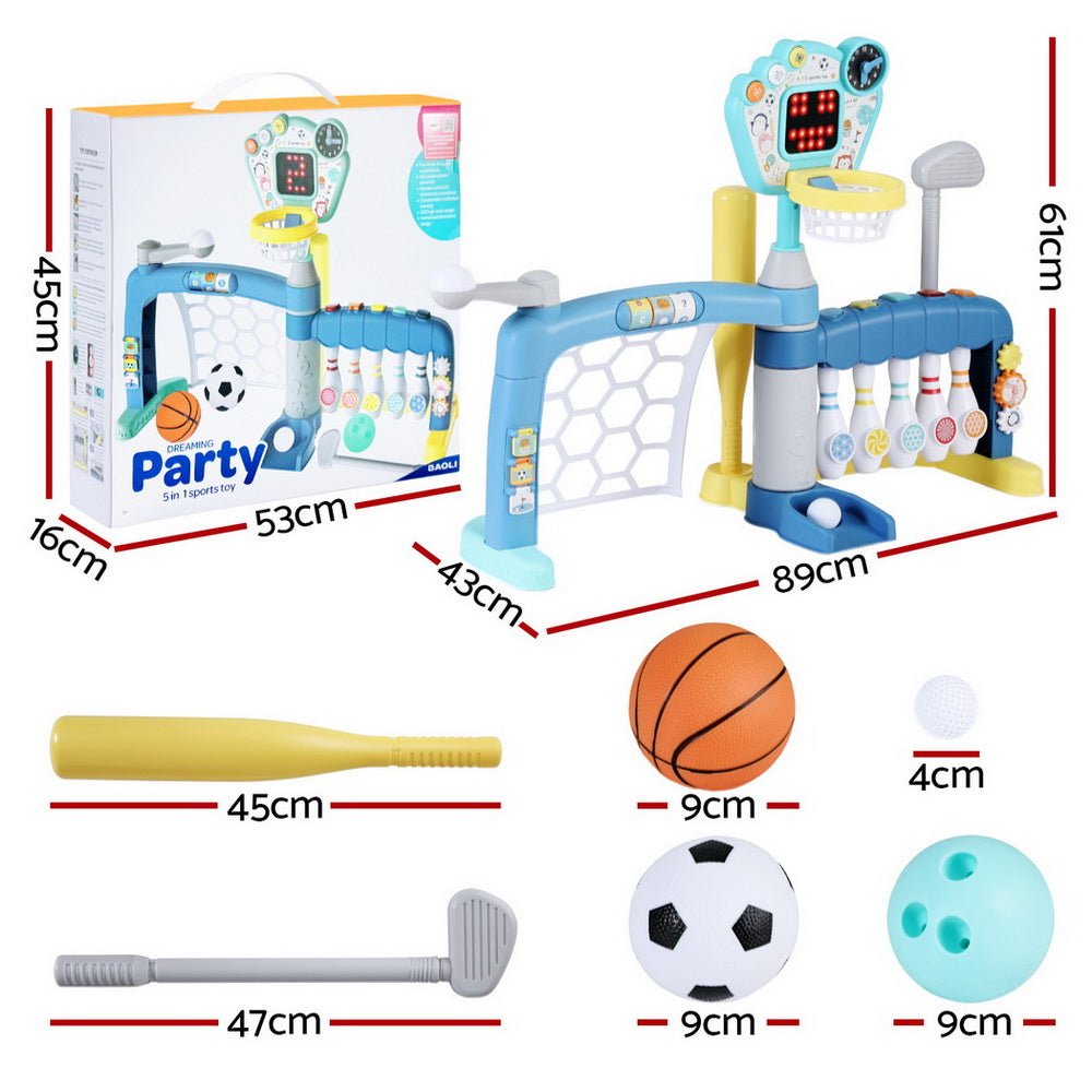 Keezi Kids Basketball Hoop Stand Bowling Baseball Golf Game Sports Toys Set Blue for kids outdoor play - PlayScapes Australia