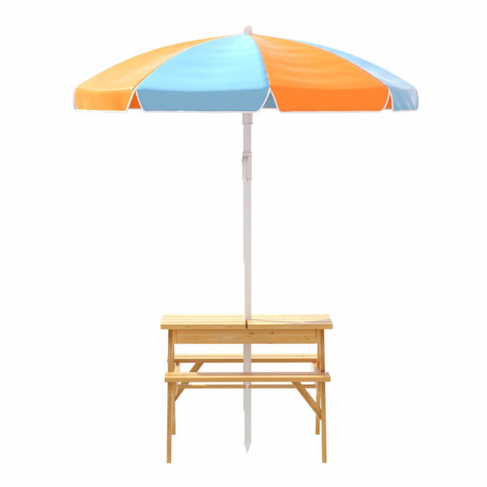 Keezi Kids Outdoor Table and Chairs Picnic Bench Umbrella Set Water Sand Pit Box for kids outdoor play - PlayScapes Australia