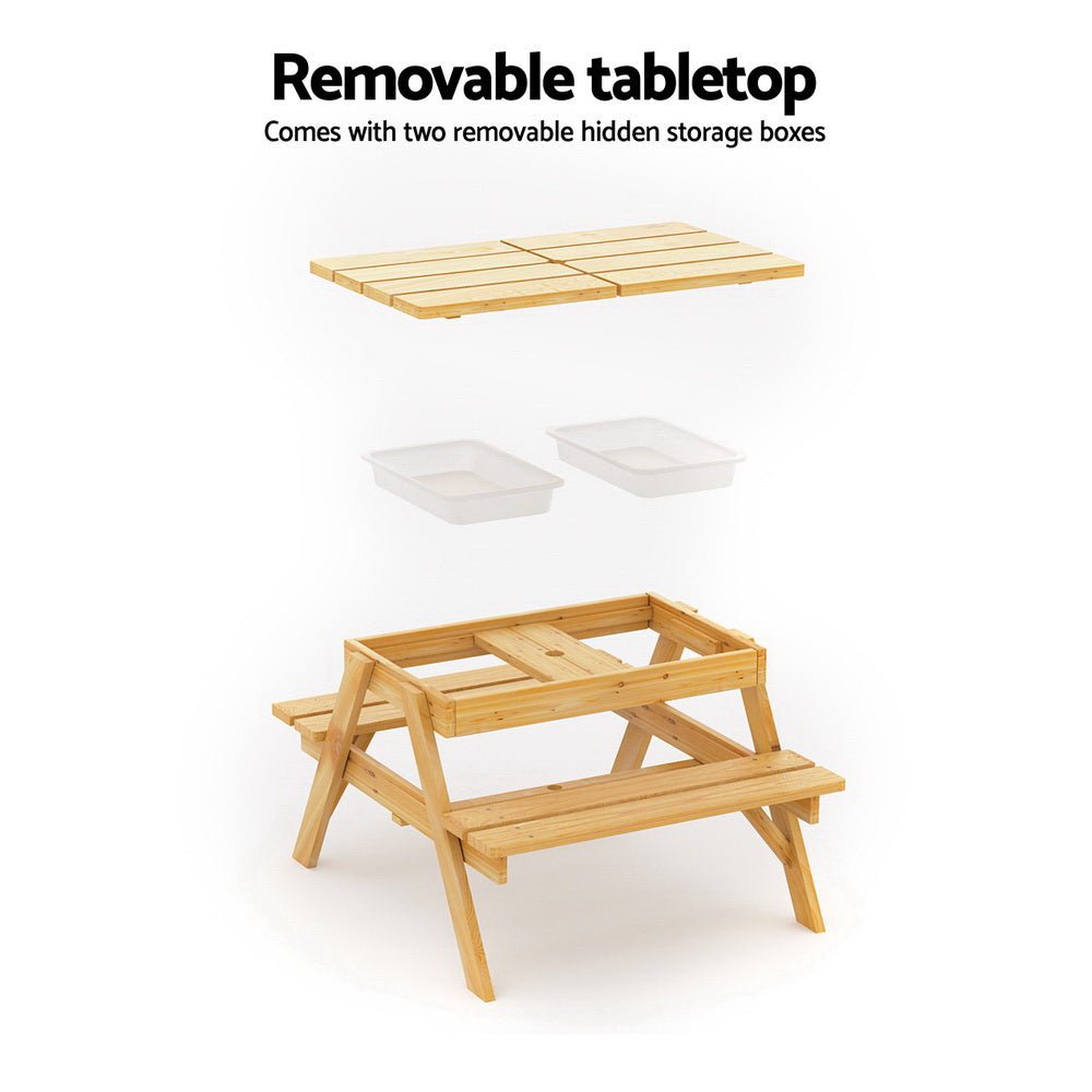 Keezi Kids Outdoor Table and Chairs Picnic Bench Umbrella Set Water Sand Pit Box for kids outdoor play - PlayScapes Australia