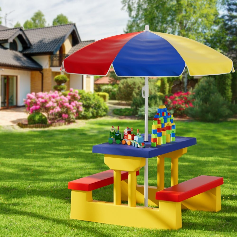Keezi Kids Outdoor Table and Chairs Set Picnic Bench Umbrella Children Indoor for kids outdoor play - PlayScapes Australia