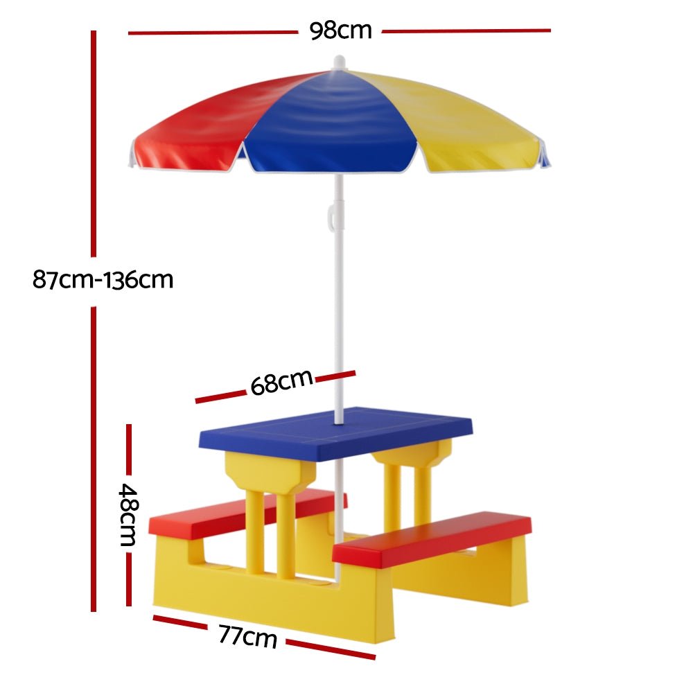 Keezi Kids Outdoor Table and Chairs Set Picnic Bench Umbrella Children Indoor for kids outdoor play - PlayScapes Australia