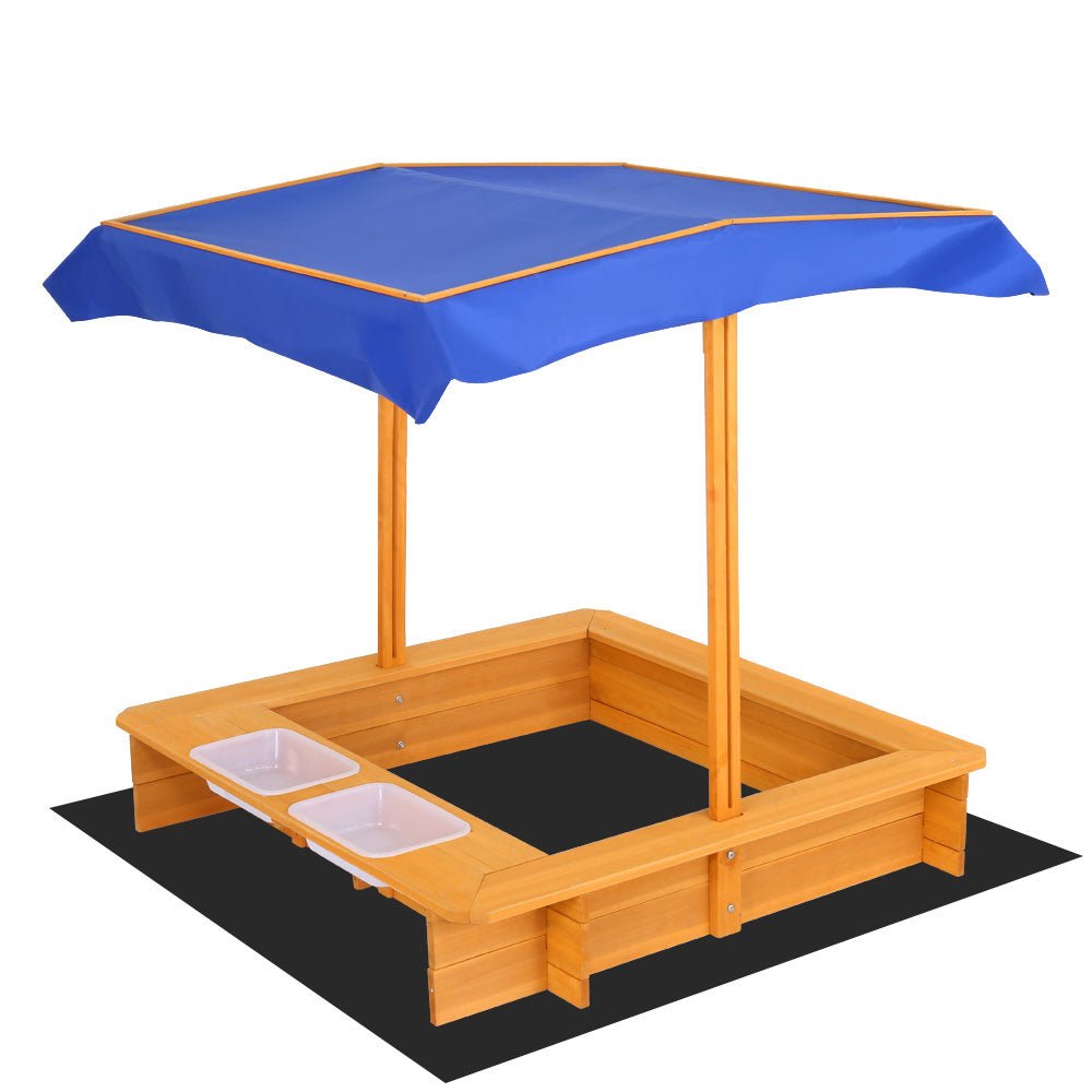 Keezi Kids Sandpit Wooden Sandbox Sand Pit with Canopy Water Basin Toys 103cm for kids outdoor play - PlayScapes Australia