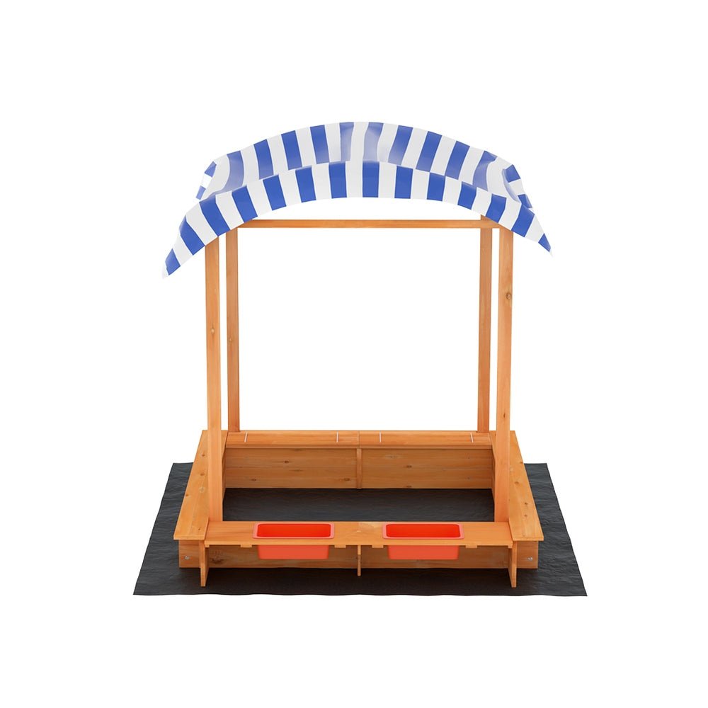 Keezi Kids Sandpit Wooden Sandbox Sand Pit with Canopy Water Basin Toys 146cm for kids outdoor play - PlayScapes Australia