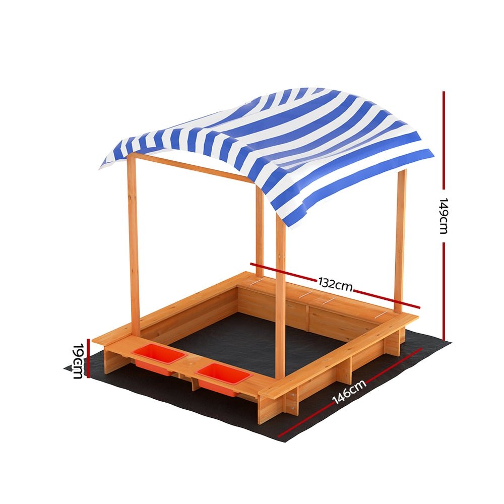Keezi Kids Sandpit Wooden Sandbox Sand Pit with Canopy Water Basin Toys 146cm for kids outdoor play - PlayScapes Australia
