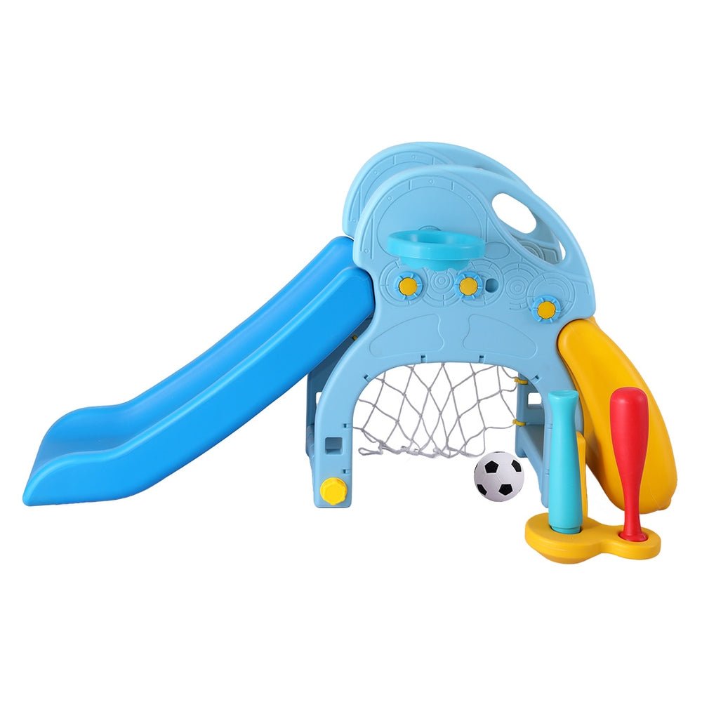 Keezi Kids Slide Set Baseball Bat Basketball Hoop Outdoor Playground 120cm Blue for kids outdoor play - PlayScapes Australia