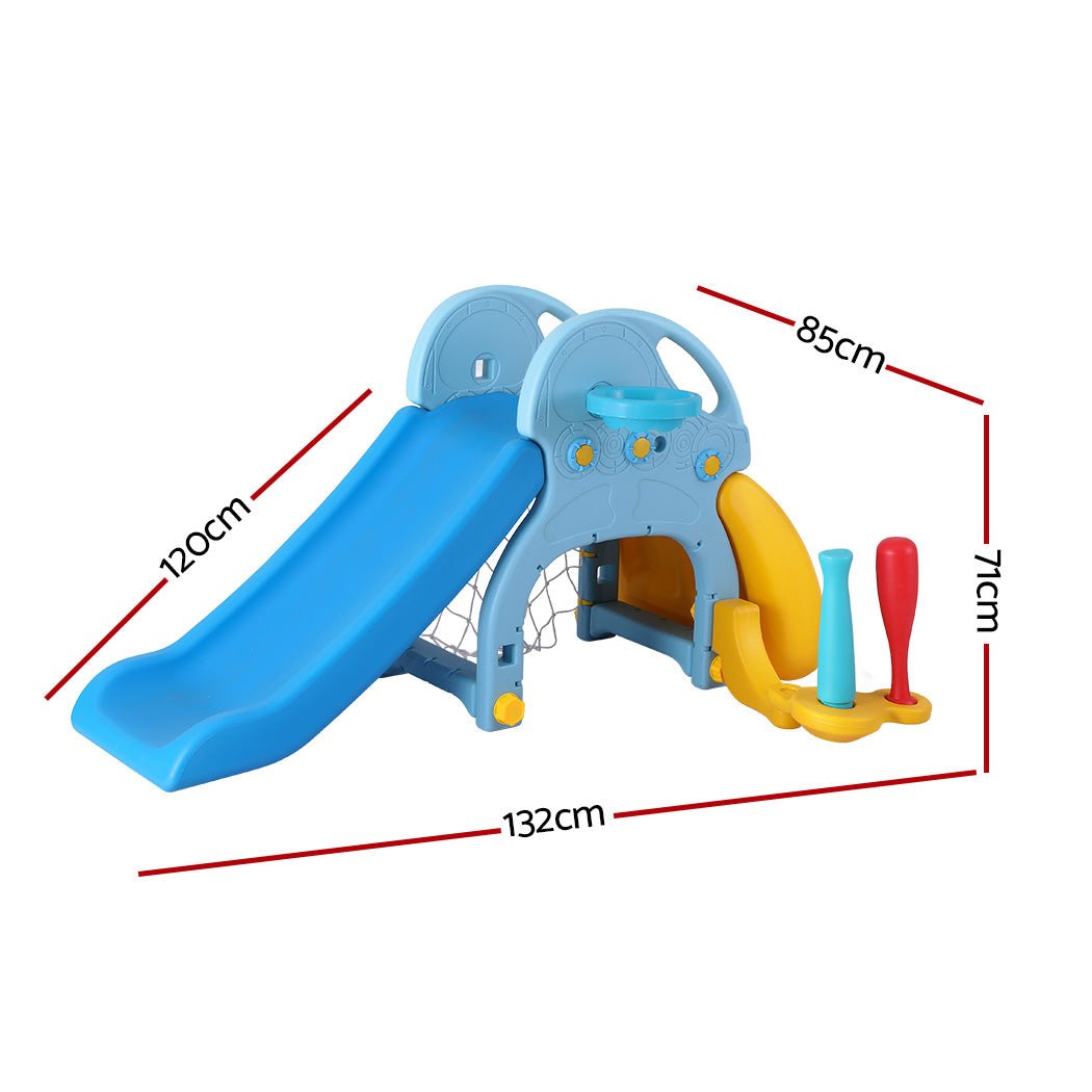 Keezi Kids Slide Set Baseball Bat Basketball Hoop Outdoor Playground 120cm Blue for kids outdoor play - PlayScapes Australia