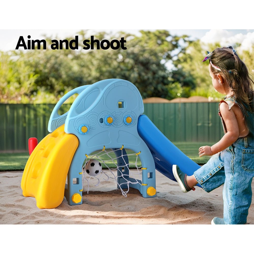 Keezi Kids Slide Set Baseball Bat Basketball Hoop Outdoor Playground 120cm Blue for kids outdoor play - PlayScapes Australia
