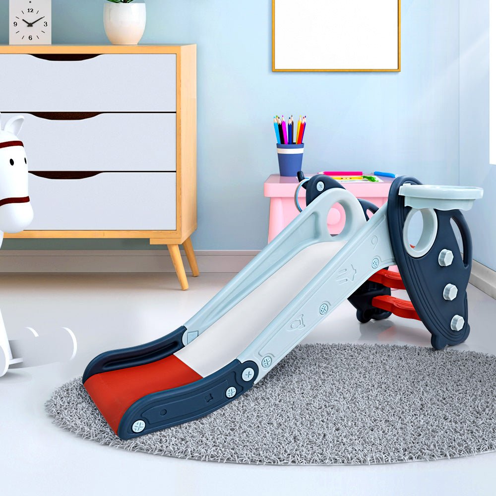 Keezi Kids Slide Set Basketball Hoop Rings Outdoor Playground Toys 110cm Blue for kids outdoor play - PlayScapes Australia