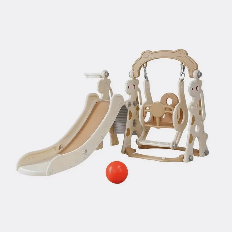 Keezi Kids Slide Swing Set Basketball Hoop Outdoor Playground Toys 160cm Beige for kids outdoor play - PlayScapes Australia