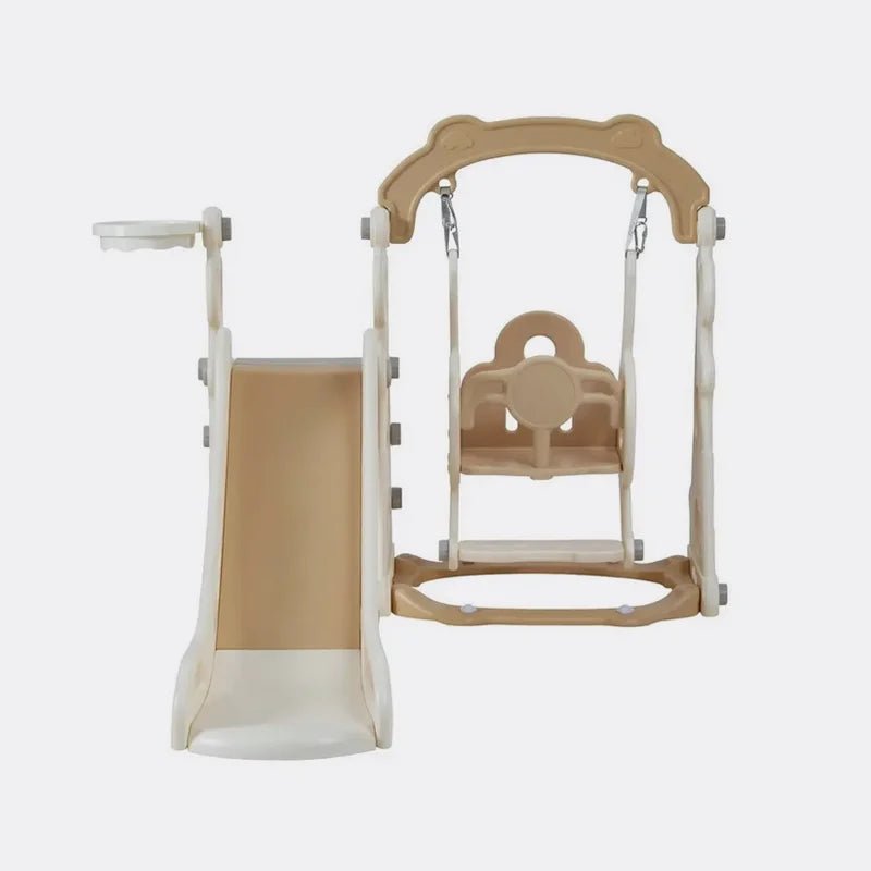 Keezi Kids Slide Swing Set Basketball Hoop Outdoor Playground Toys 160cm Beige for kids outdoor play - PlayScapes Australia
