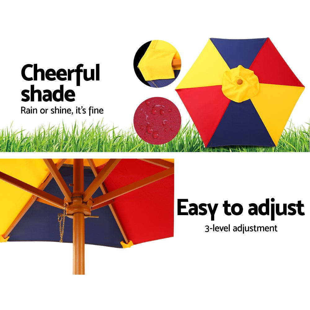 Keezi Kids Wooden Picnic Table Set with Umbrella for kids outdoor play - PlayScapes Australia