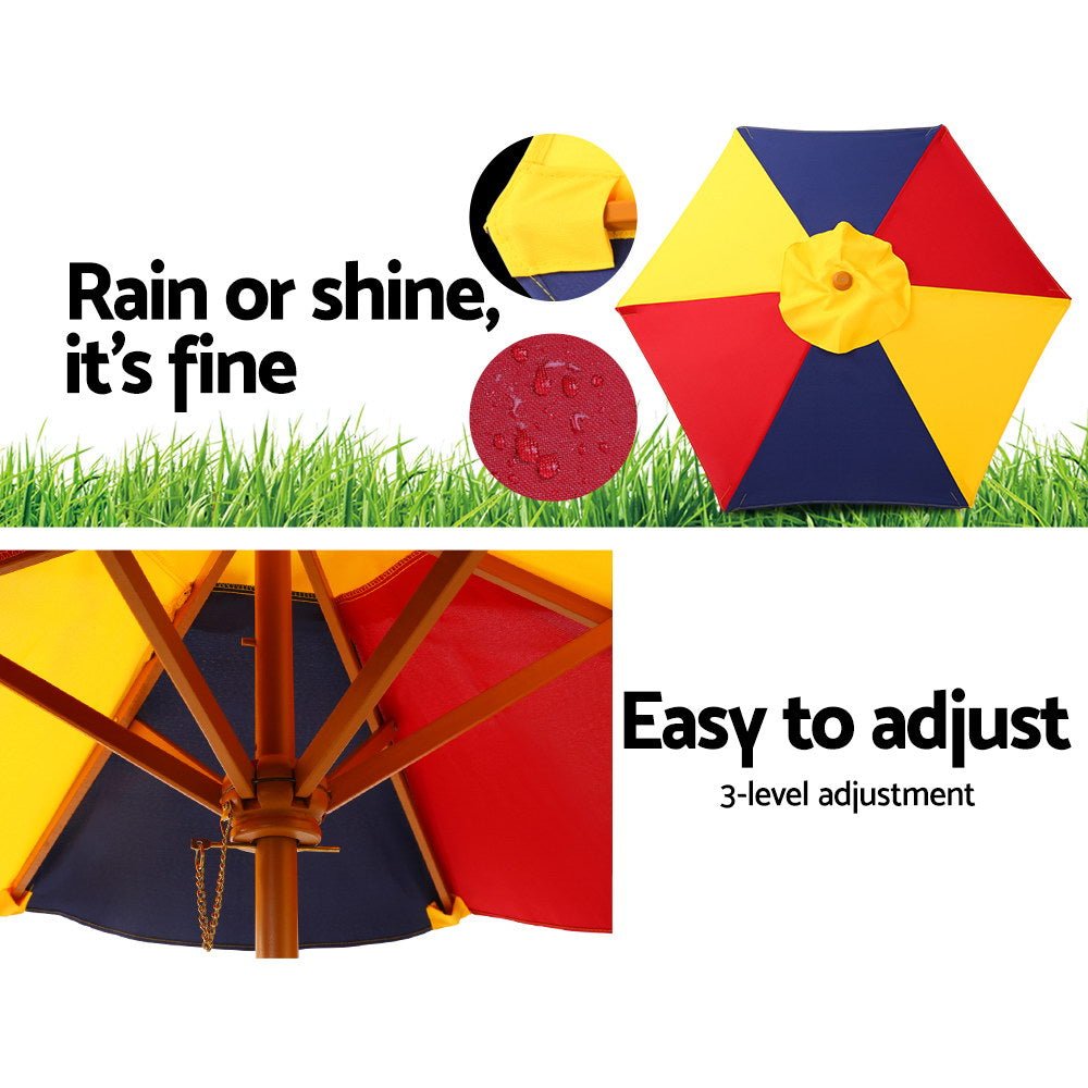 Keezi Kids Wooden Picnic Table Set with Umbrella for kids outdoor play - PlayScapes Australia