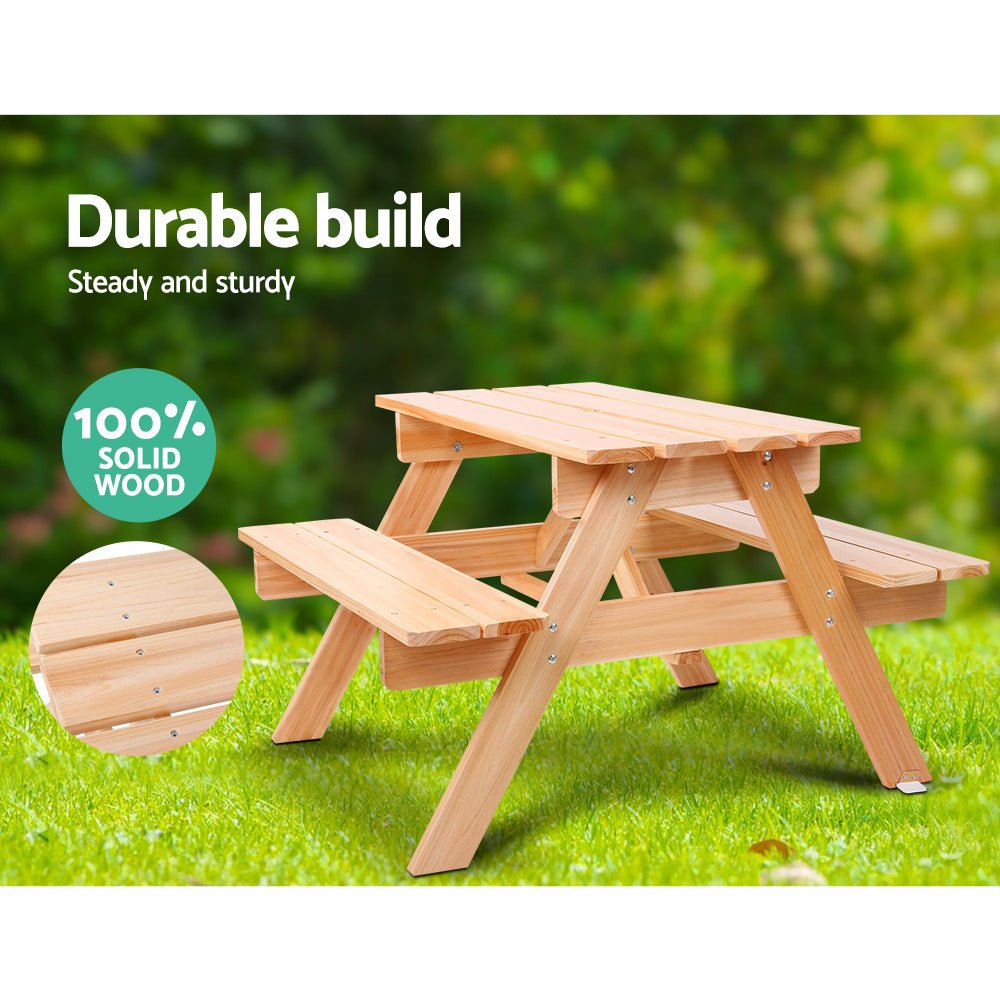 Keezi Kids Wooden Picnic Table Set with Umbrella for kids outdoor play - PlayScapes Australia