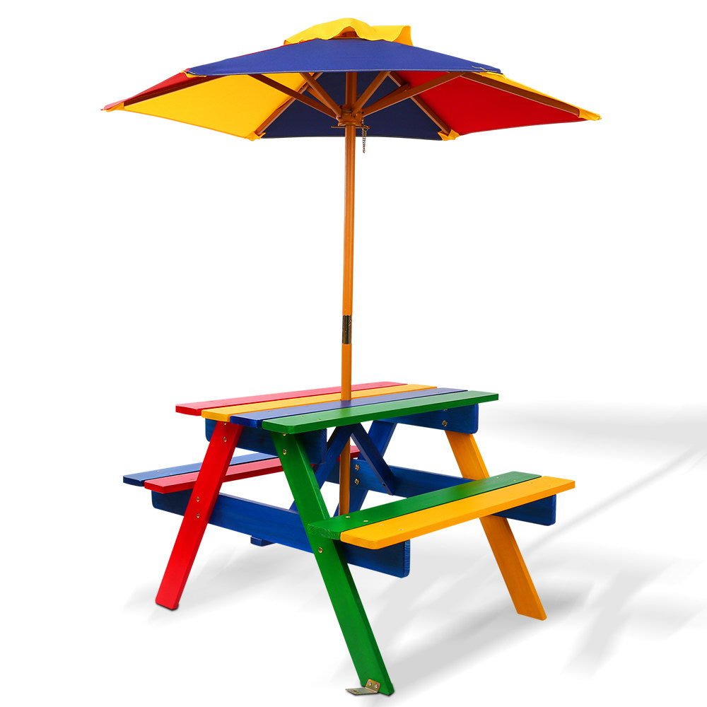 Keezi Kids Wooden Picnic Table Set with Umbrella for kids outdoor play - PlayScapes Australia