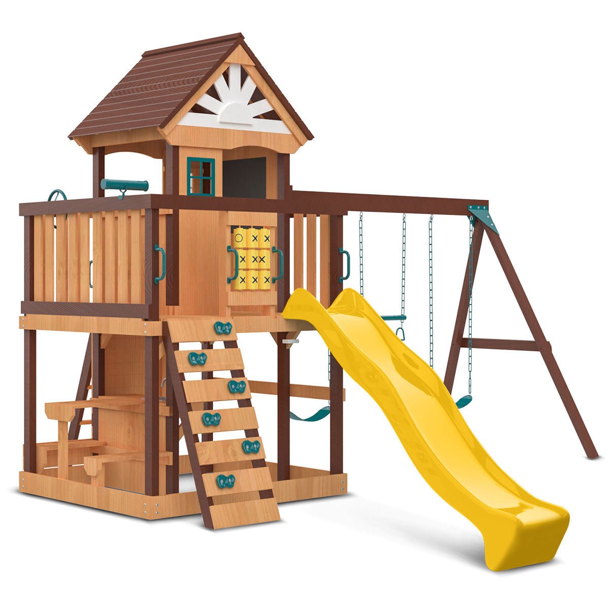Lifespan Kids Coventry Swing Set & Play Centre with 2.2m Slide (Yellow) for kids outdoor play - PlayScapes Australia
