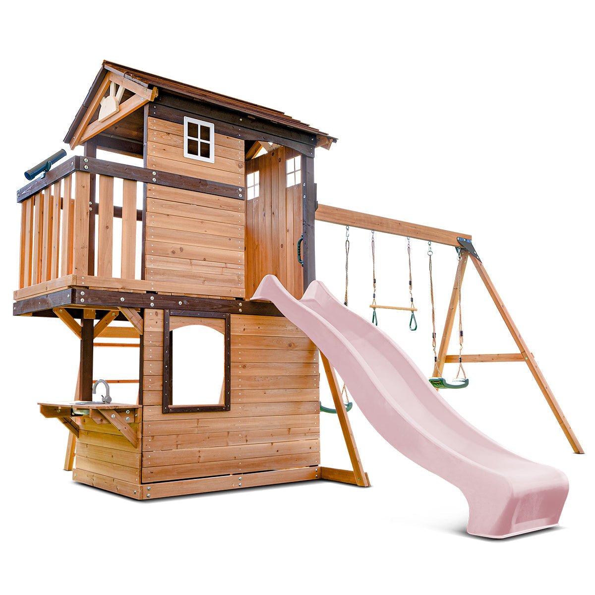 Lifespan Kids Darlington Swing Set & Play Centre with 2.2m Slide (Pastel Pink) for kids outdoor play - PlayScapes Australia
