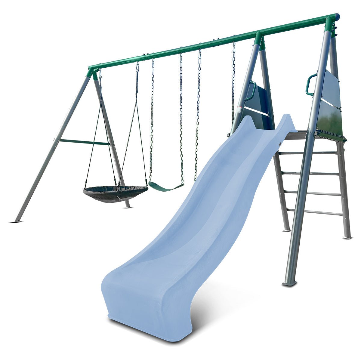 Lifespan Kids Europa Commercial Grade Steel Swing Set with Climb & 2.2m Slide (Pastel Blue) for kids outdoor play - PlayScapes Australia
