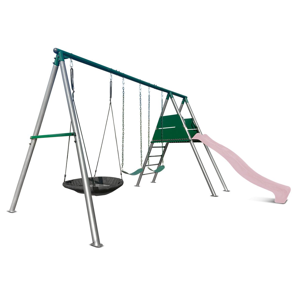 Lifespan Kids Europa Commercial Grade Steel Swing Set with Climb & 2.2m Slide (Pastel Pink) for kids outdoor play - PlayScapes Australia