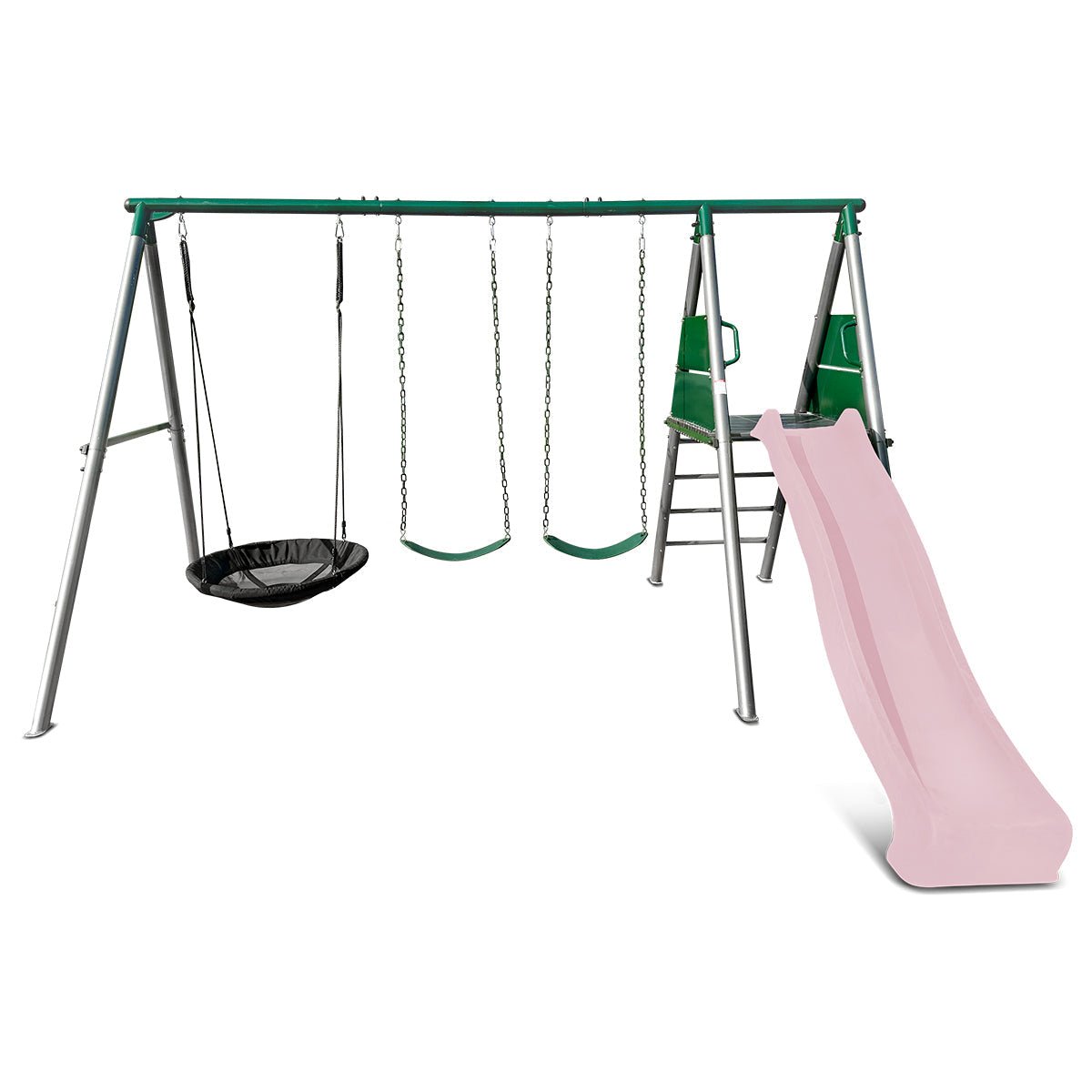 Lifespan Kids Europa Commercial Grade Steel Swing Set with Climb & 2.2m Slide (Pastel Pink) for kids outdoor play - PlayScapes Australia