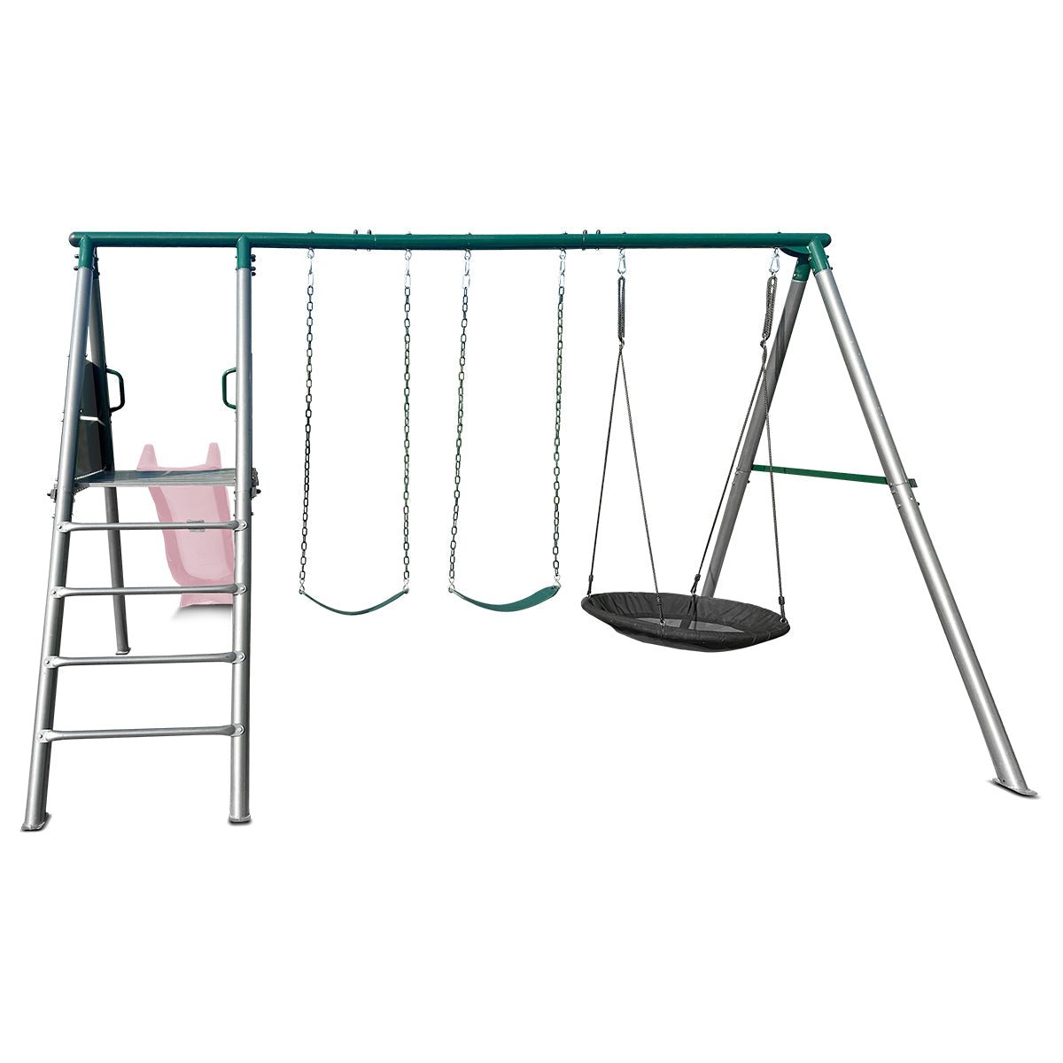 Lifespan Kids Europa Commercial Grade Steel Swing Set with Climb & 2.2m Slide (Pastel Pink) for kids outdoor play - PlayScapes Australia