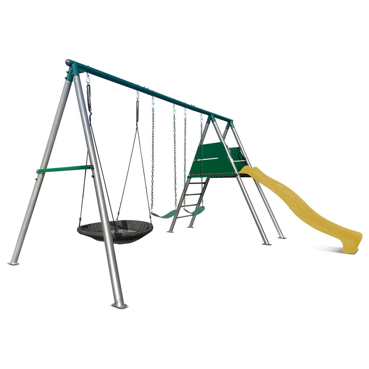 Lifespan Kids Europa Commercial Grade Steel Swing Set with Climb & 2.2m Slide (Yellow) for kids outdoor play - PlayScapes Australia