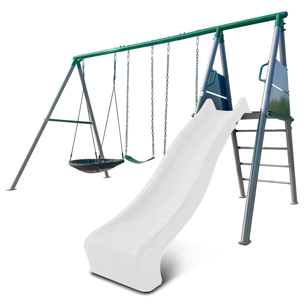 Lifespan Kids Europa Commercial Grade Steel Swing Set with Climb & 3.0m Slide (White) for kids outdoor play - PlayScapes Australia
