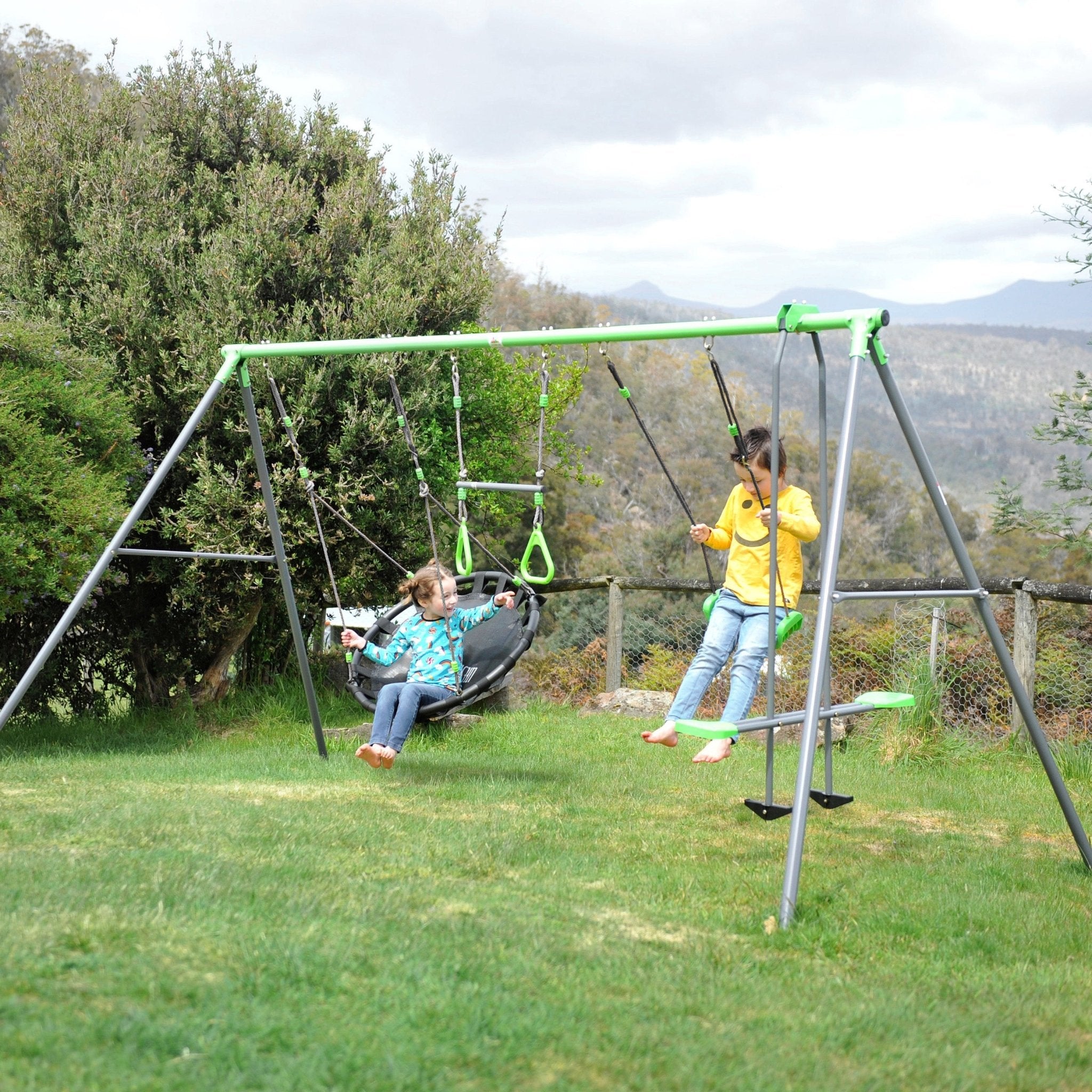 Lifespan Kids Lynx 4 Station Swing Set with Slippery Slide for kids outdoor play - PlayScapes Australia