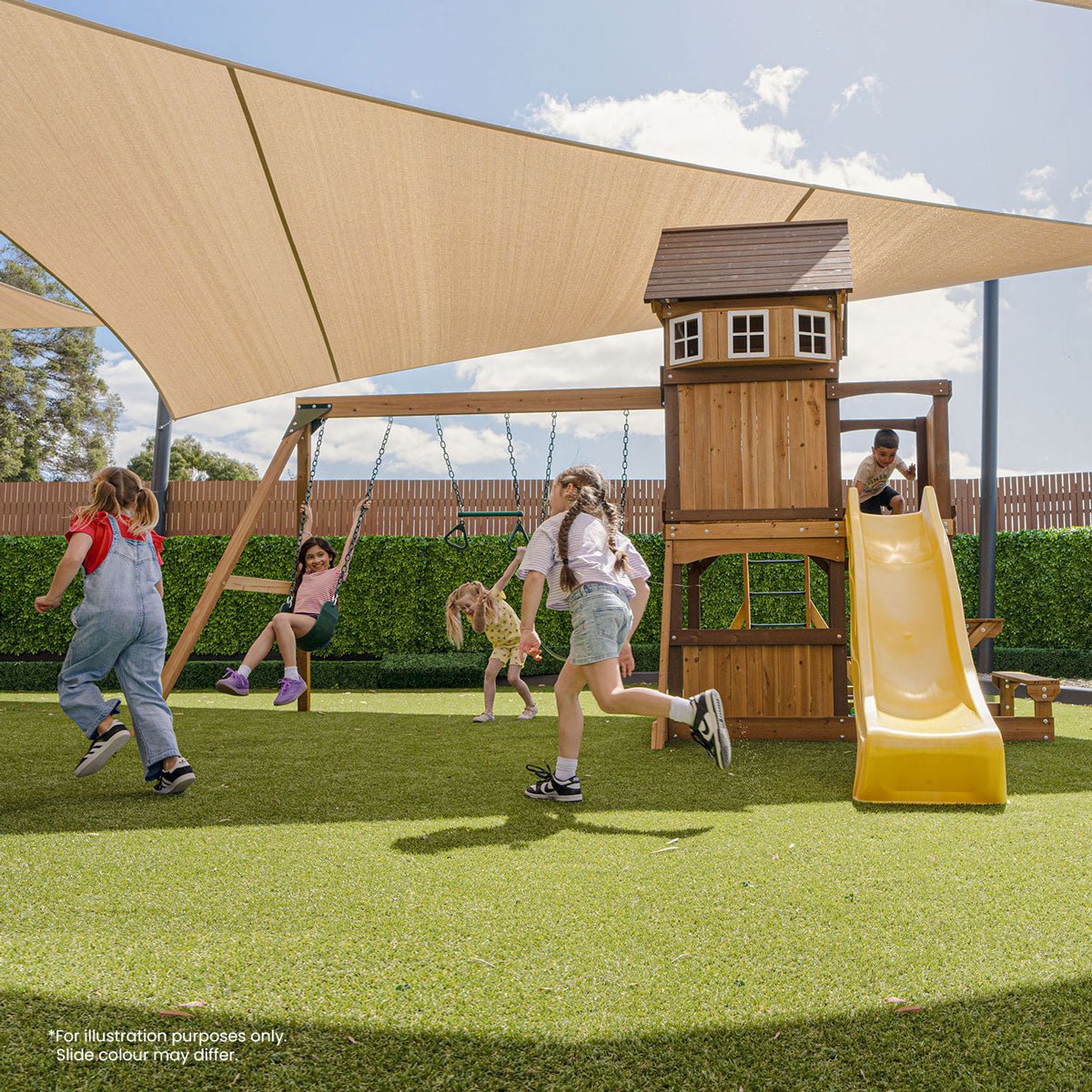 Lifespan Kids Meer Brook Swing Set, Monkey Bars & Play Centre with 2.2m Slide (Pastel Blue) for kids outdoor play - PlayScapes Australia