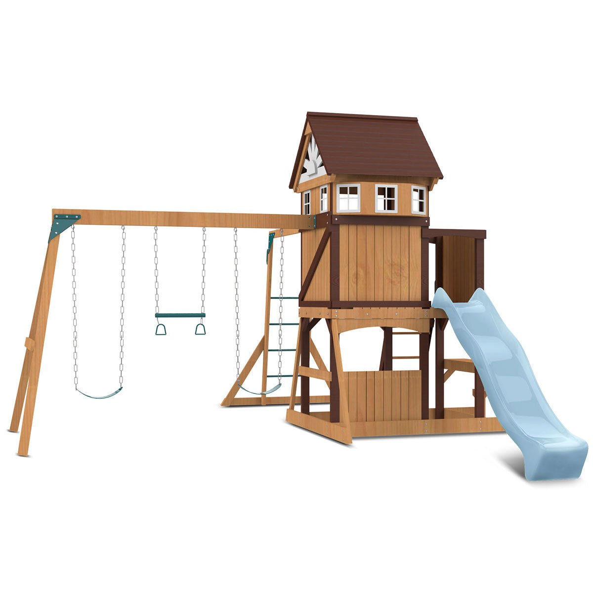 Lifespan Kids Meer Brook Swing Set, Monkey Bars & Play Centre with 2.2m Slide (Pastel Blue) for kids outdoor play - PlayScapes Australia