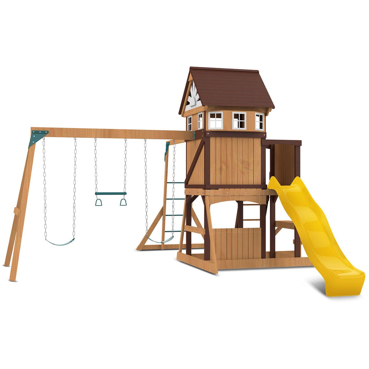 Lifespan Kids Meer Brook Swing Set, Monkey Bars & Play Centre with 2.2m Slide (Yellow) for kids outdoor play - PlayScapes Australia