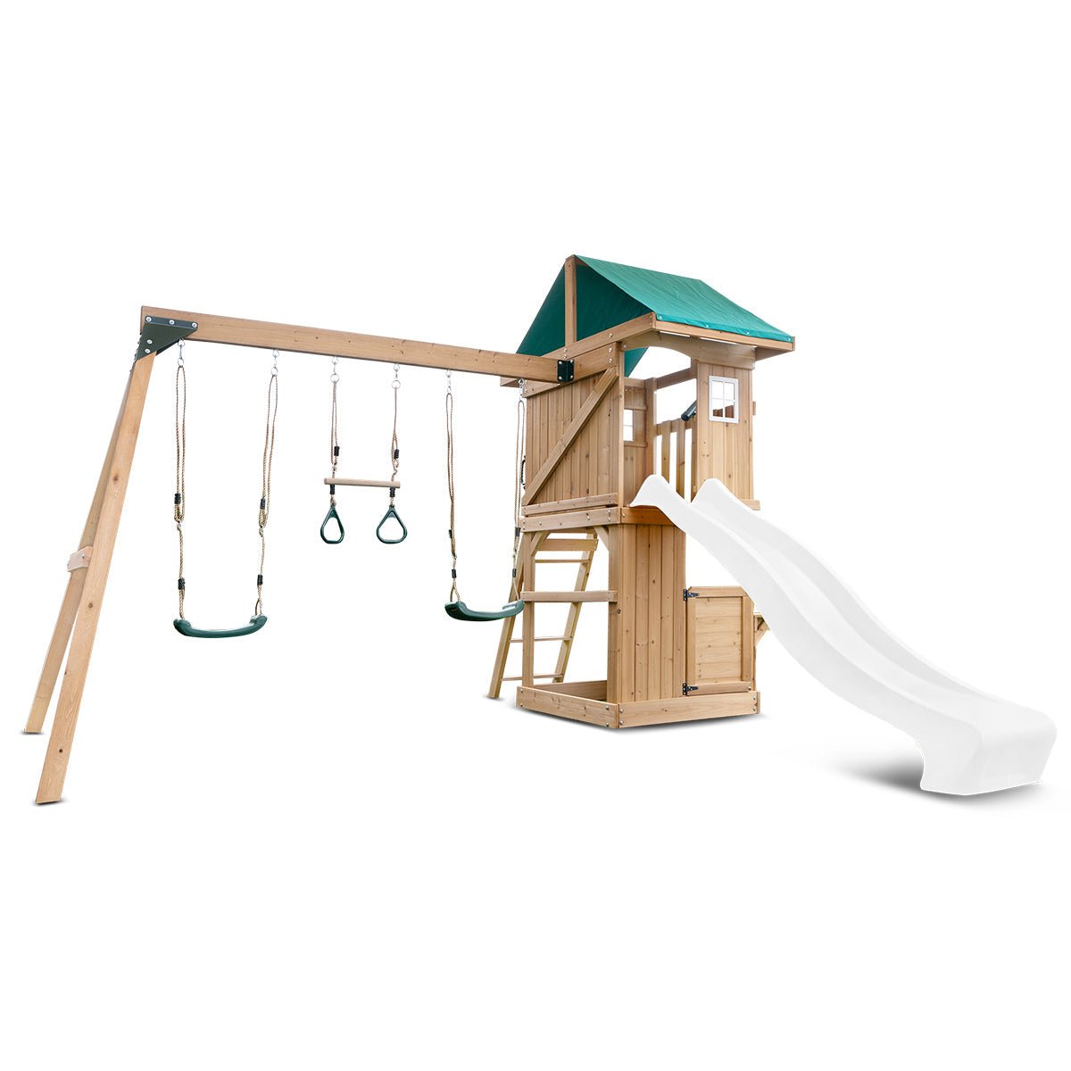 Lifespan Kids Montrose Swing Set & Play Centre with 2.2m Slide (White) for kids outdoor play - PlayScapes Australia