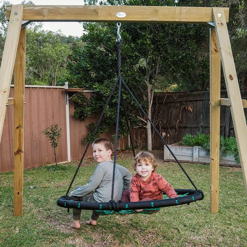 Lifespan Kids Oakley Swing Set with 1m Spidey Web Saucer Swing. for kids outdoor play - PlayScapes Australia