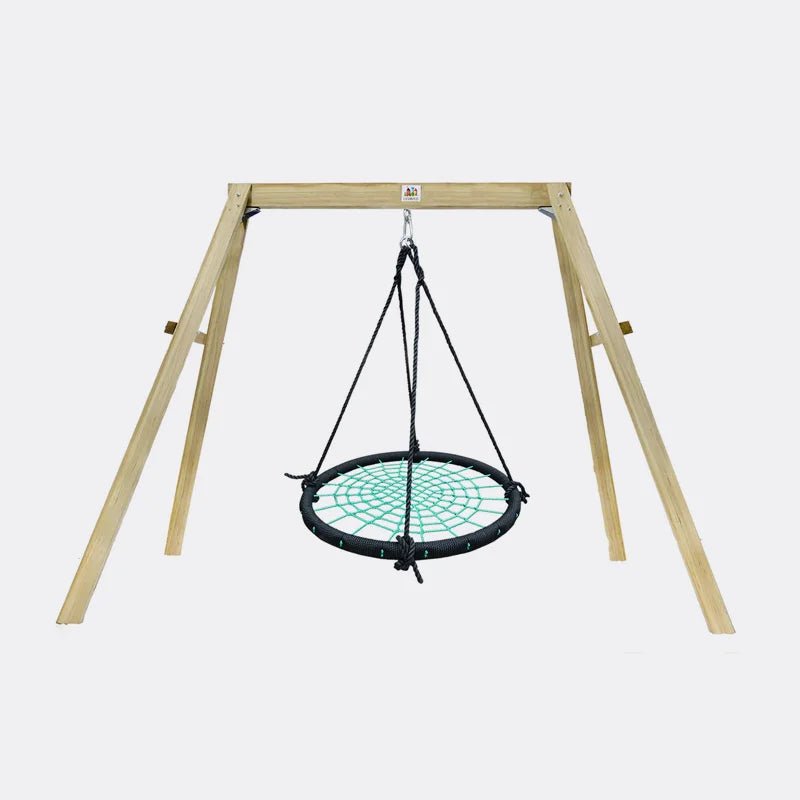 Lifespan Kids Oakley Swing Set with 1m Spidey Web Saucer Swing. for kids outdoor play - PlayScapes Australia