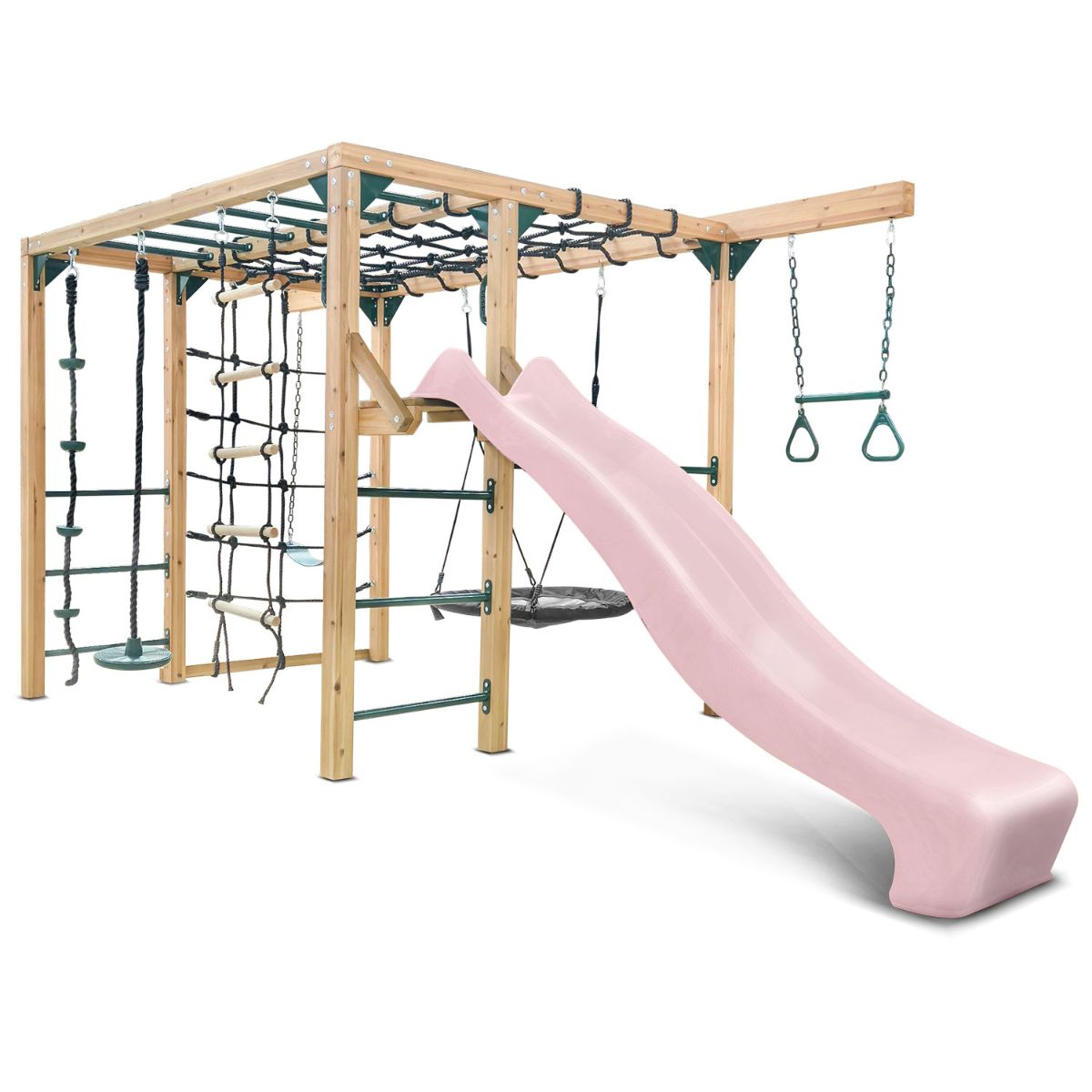Lifespan Kids Orangutan Monkey Bars Jungle Gym Climbing Frame with 2.2m Slide (Pastel Pink) for kids outdoor play - PlayScapes Australia