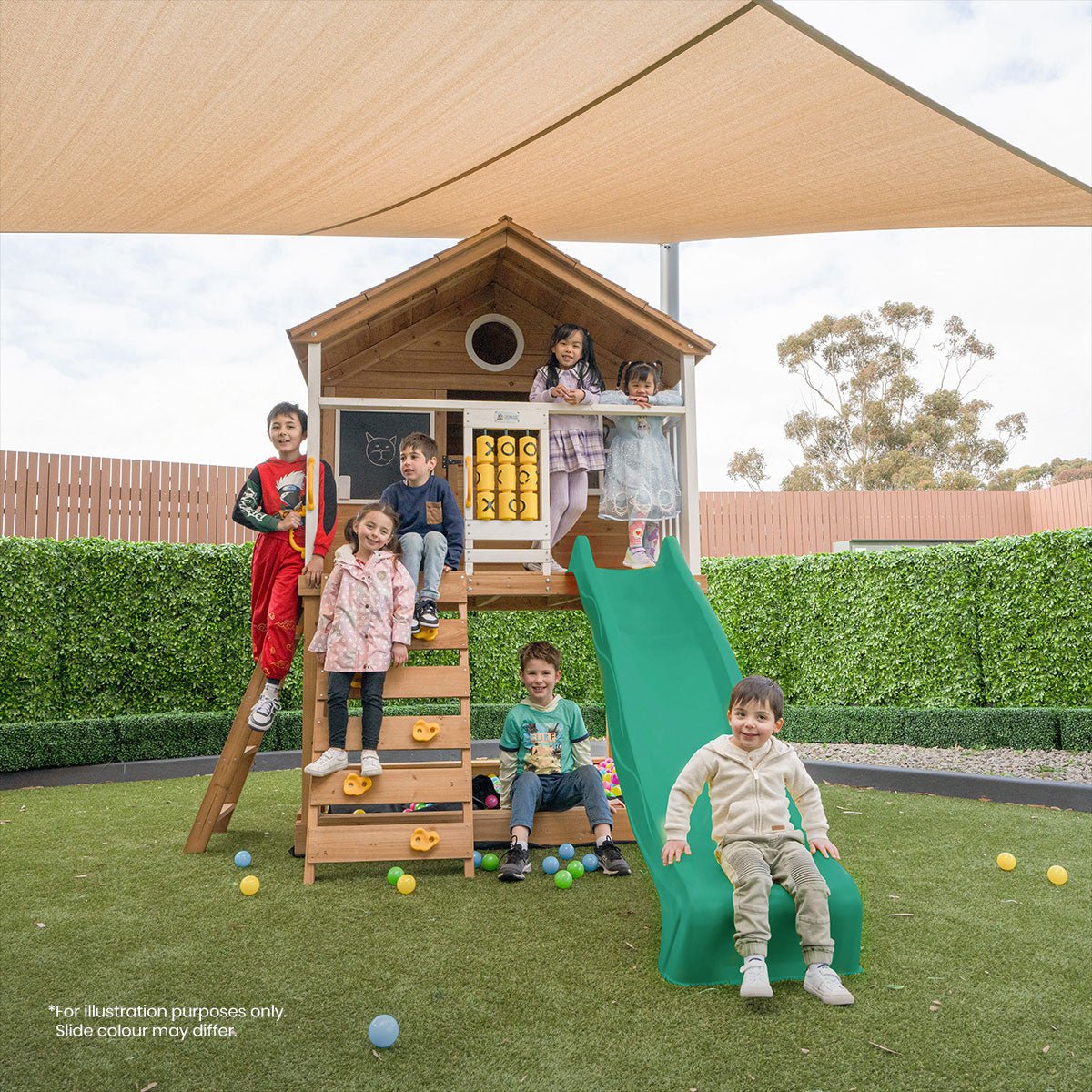 Lifespan Kids Warrigal Cubby House with 2.2m Slide (Pastel Blue) for kids outdoor play - PlayScapes Australia