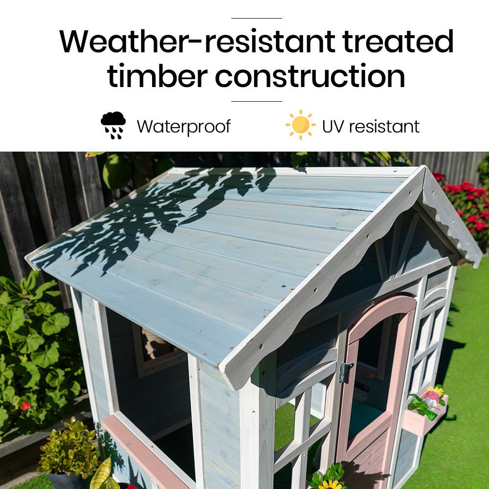 ROVO KIDS Cubby House, Outdoor Wooden DIY Timber Cottage Style Playhouse. for kids outdoor play - PlayScapes Australia